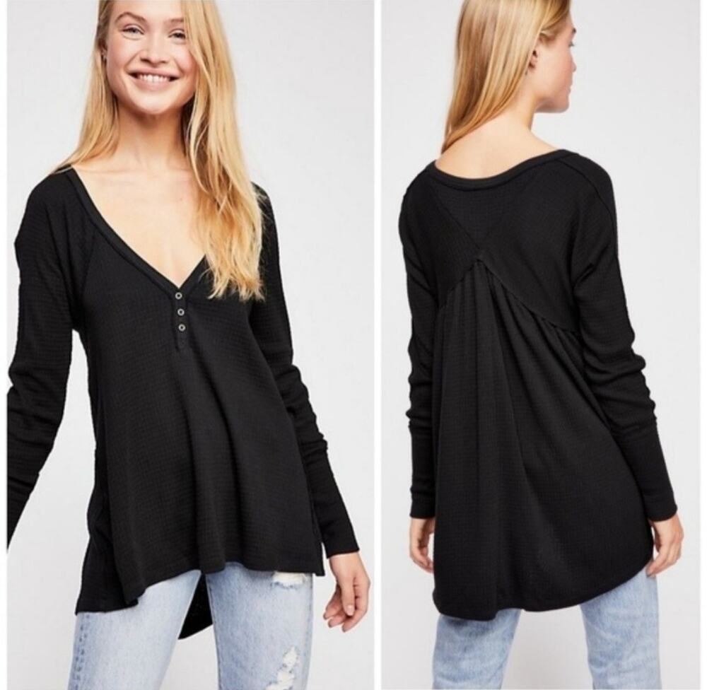 WE THE FREE CITRINE HENLEY THERMAL TOP, SIZE S *